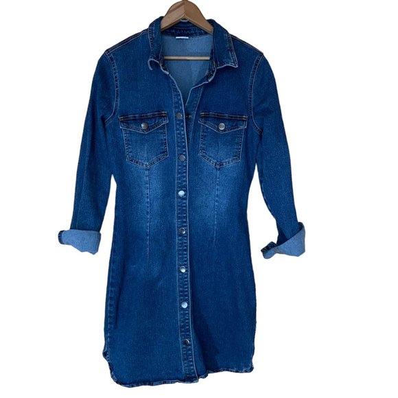 Jacqueline de YONG Denim Shirt Dress \ Medium - Picture 2 of 6